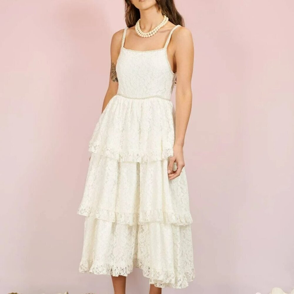 Sister Jane Sofia Lace Midi Dress Ivory Pearl Trim Size 6 - Picture 1 of 16